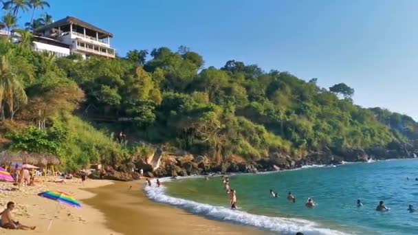 Puerto Escondido Oaxaca Mexico November 2022 Strand Zand Turquoise Blauw — Stockvideo
