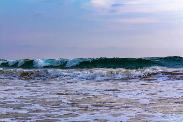 stock image Beautiful sunny landscape panorama with huge powerful waves and clear water in Bentota Beach Galle District Southern Province Sri Lanka island.