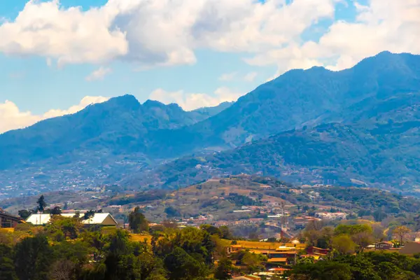 stock image Runway airport and city mountains panorama view from airplane in Rio Segundo Alajuela Costa Rica in Central America.