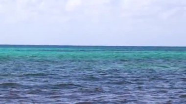 Playa del Carmen Meksika 'da berrak turkuaz mavi su dalgalarıyla inanılmaz tropik Meksika Karayip plajı ve deniz manzarası deniz manzarası manzarası.