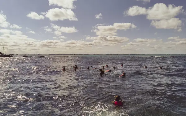 stock image Cancun Quintana Roo Mexico 24. January 2022 People snorkeling swimming in the open sea on Isla Mujeres island in Cancun Quintana Roo Mexico.