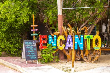 Playa del Carmen Encanto Playa del Carmen Quintana Roo Meksika plajındaki restoran tabelasının sembolü..