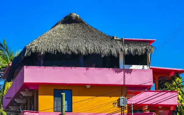 Lüks, güzel tropikal modern evler ve Bacocho Puerto Escondido Oaxaca Meksika 'daki oteller..