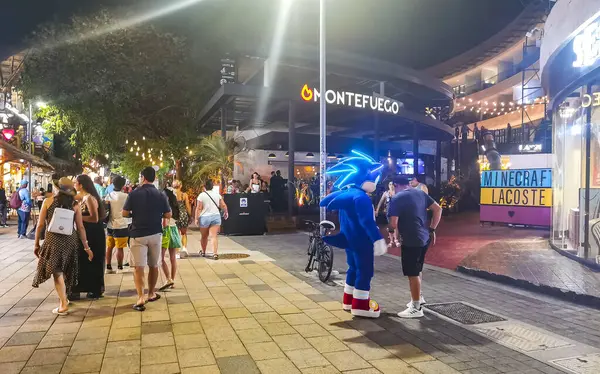 Playa del Carmen Quintana Roo Mexico 19. Mayıs 2022 Parti Mil Turist Sokak Barları Playa del Carmen Quintana Roo Meksika 'da gece boyunca La Quinta' da insanlar ve diskotekler.