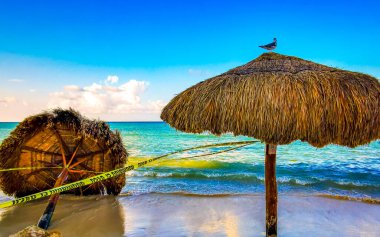 Playa del Carmen Quintana Roo Meksika sahilinde meydana gelen fırtınadan sonra palapa devrildi..