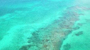 Mercan resifi Palancar deniz manzarası ve turkuaz yeşil ve mavi su ile Karayip deniz manzarası Playa del Carmen Quintana Roo Meksika 'da dalgalar.