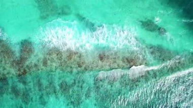 Mercan resifi Palancar deniz manzarası ve turkuaz yeşil ve mavi su ile Karayip deniz manzarası Playa del Carmen Quintana Roo Meksika 'da dalgalar.