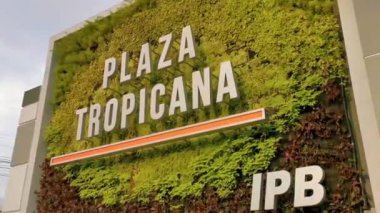 Plaza Tropicana caddelerinde trafik arabaları, mağazalar ve Orta Amerika Alajuela Kosta Rika 'daki insanlar..