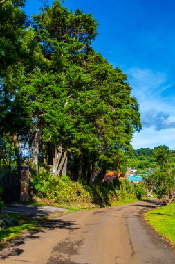 Orta Amerika 'daki Para Heredia Kosta Rika' da dağları olan doğal toprak ve orman boyunca köy yolu ve yolu..