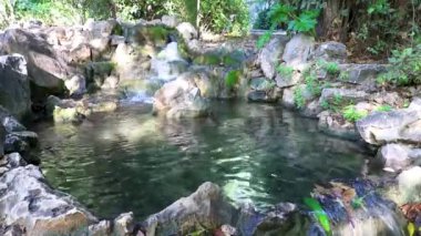 Atina Attica Yunanistan 'da kayalar ve doğa ile kent parkındaki Ulusal Bahçe Çeşme Havuzu.