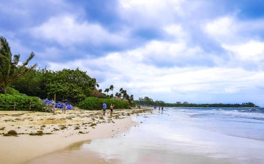 Playa del Carmen Quintana Roo Meksika 05. Temmuz 2024 Beryl Kasırgası şiddetli rüzgar ve fırtına plajda yıkıma ve yıkıma yol açtı..