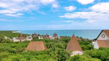 Tulum Panorama Ulusal Parkı Tulum Quintana Roo Meksika 'da orman sahili sahili ve mavi gökyüzü.