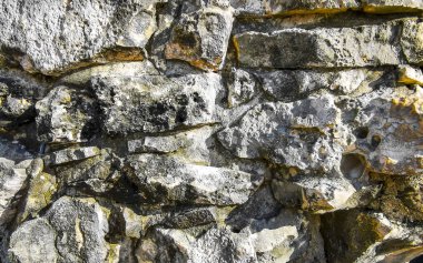 Antik Tulum 'un dokusu ve deseni, Tulum Quintana Roo Mexico' daki tapınak kalıntıları ve eserleriyle Maya bölgesini harap ediyor..