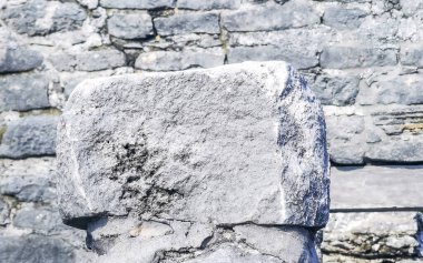 Antik Tulum, Tulum Meksika 'daki tropik doğal orman palmiyeleri manzarasında tapınak kalıntıları ve eserlerle Maya bölgesini harabeye çeviriyor..