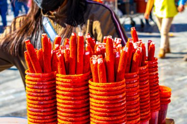 Mexico City Mexico 'da, Centro Historico' da yiyecek ve içecek satan bir dükkan..