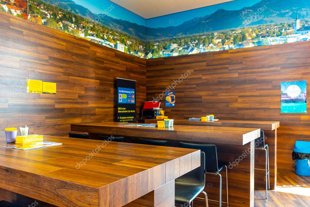 Alps Vorarlberg Austria 12. July 2019 Inside in the filling gas oil station shop store of Oberscheider Car World in the Alps Vorarlberg Austria.