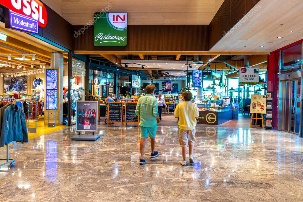 Imst Tyrol Austria 31. May 2025 Interspar supermarket inside interior entrance in the Alps Imst Tyrol Austria.