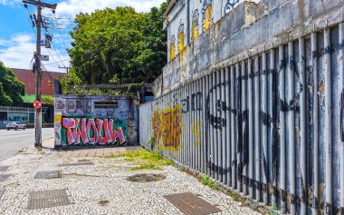 Rio de Janeiro Eyaleti Rio de Janeiro Brezilya 17. Ekim 2020 Şehir Sokak Sokakları Brezilya 'da Turizm Sanatı Graffiti Tabloları ve Binaları ile Şehir Panoraması.