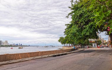Rio de Janeiro State of Rio de Janeiro Brazil 17. October 2020 Urca village coastal and beach promenade with street sidewalk bars restaurants and people in Rio de Janeiro Brazil.