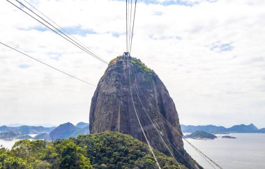 Rio de Janeiro Eyaleti Rio de Janeiro Brezilya 12. Ekim 2020 Sugarloaf şekerleme dağı Pao de Acucar ve Kablo Araba Mavi Gökyüzü Doğa Manzarası ve Brezilya şehir manzaralı.