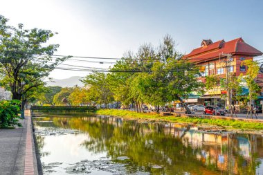 Chiang Mai Amphoe Mueang Chiang Mai Tayland 30 numara. Ekim 2018 Chiang Mai eski kasaba Si Phum caddesi Tayland 'da yeşil nehri olan Güney Asya.
