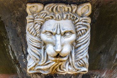 Brest Brest Bölgesi Belarus 20. Eylül 2020 Leninskiy Rayon Brest Belarus 'ta aslan süslemeleriyle süslü şehir çeşmesi.