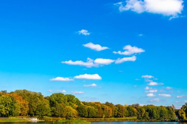 Mir Karelichy Bölgesi Hrodna Bölgesi 'ndeki Mir Şatosu' nda Miranka Gölü ve nehir parkı ve orman..