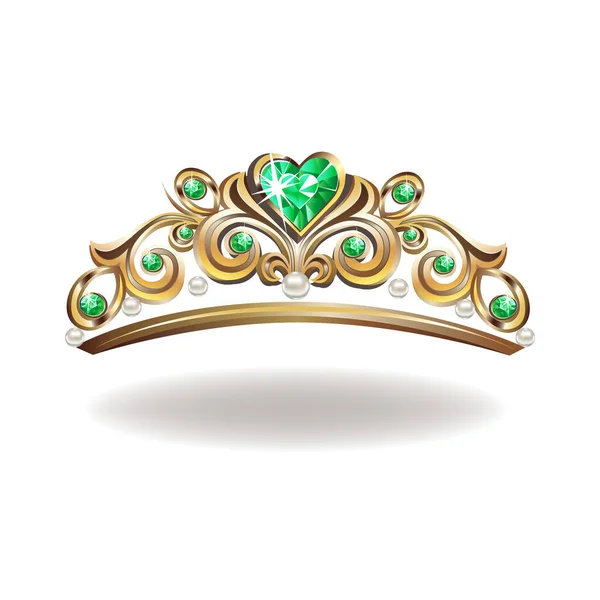 Princess Στέμμα Τιάρα Μαργαριτάρια Και Πράσινα Πετράδια Σχήμα Μια Εικόνα — Διανυσματικό Αρχείο
