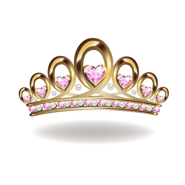 Prinsessa Kruunu Tai Tiara Helmiä Vaaleanpunainen Helmiä Muotoinen Sydän Vektori — vektorikuva