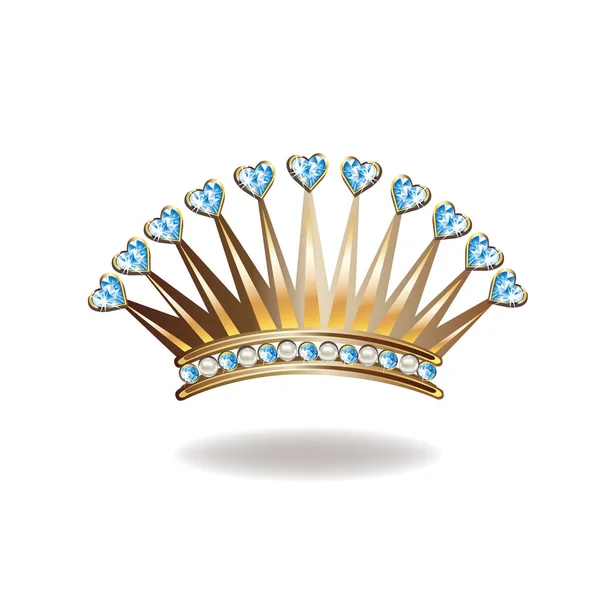 Korona Księżniczki Lub Tiara Perłami Niebieskimi Klejnotami Kształcie Ilustracji Wektora — Wektor stockowy