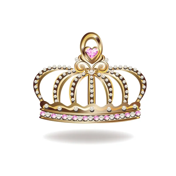 Принцеса Корона Або Тіара Перлами Рожевими Дорогоцінними Каменями Формі Серця — стоковий вектор
