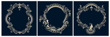 Collection of vintage frames with empty space for text. Openwork frames for decorating cards, menus, invitations. Vector set of decorative backgrounds.
