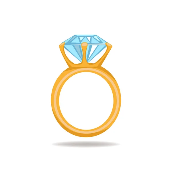Simple Style Big Diamond Engagement Gold Ring Vector Illustration Isolated — Vetor de Stock