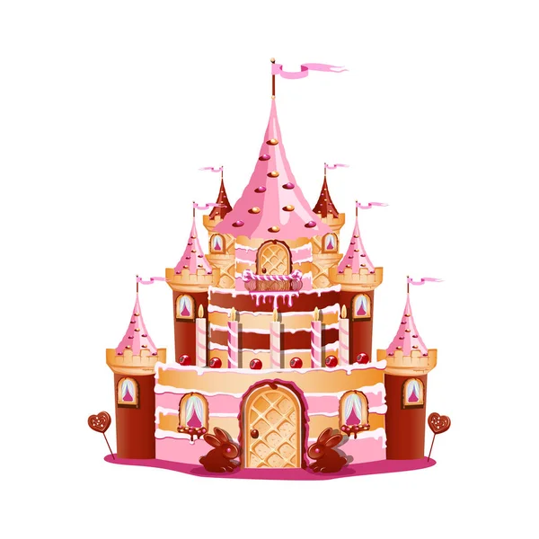 Cake Kasteel Snoepland Melasse Chocolade Decoratie Wafeldeuren Balkon Torens Sprookjesland — Stockvector