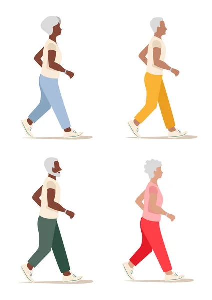 Jogging Activo Hombres Mujeres Mayores Estilo Vida Saludable Activo Personas — Vector de stock