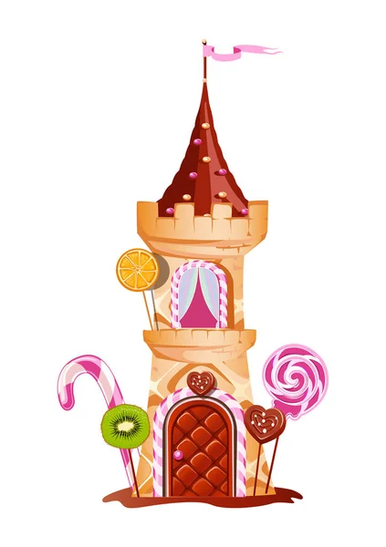 초콜릿 발코니 타워에 케이크 성이다 아름다운 말이야 일러스트 — 스톡 벡터