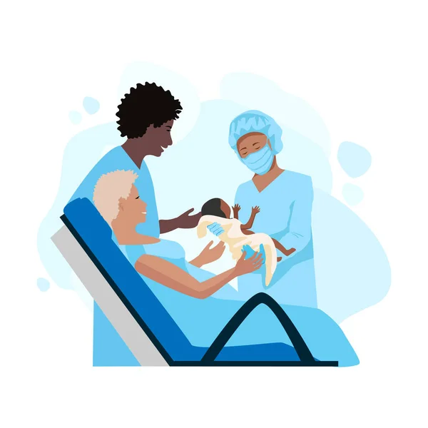 Une Femme Enceinte Donne Naissance Bébé Dans Une Maternité Accouchement — Image vectorielle