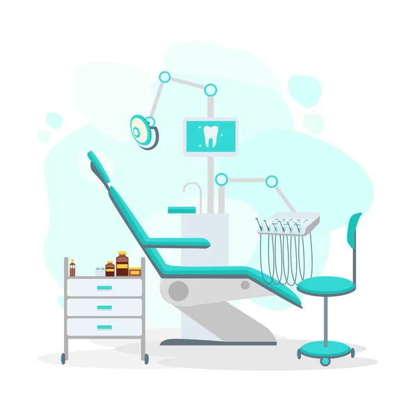 Μοντέρνο Οδοντιατρικό Γραφείο Απλό Επίπεδο Στυλ Οδοντιατρικές Τεχνολογίες Και Εξοπλισμός — Διανυσματικό Αρχείο