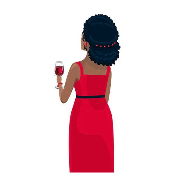 Schöne Frau Mit Einem Glas Rotwein Blick Von Hinten Weinlese — Stockvektor