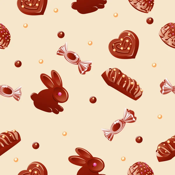 Modello Senza Cuciture Dolciumi Sfondo Delizioso Dolce Terra Caramelle Cioccolato — Vettoriale Stock