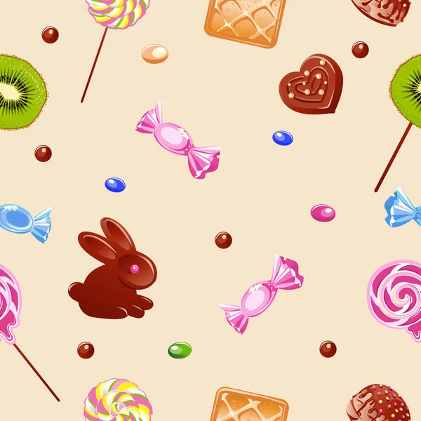 Seamless Pattern Confectionery Delicious Sweet Background Candy Land Chocolate Baked — Stock Vector