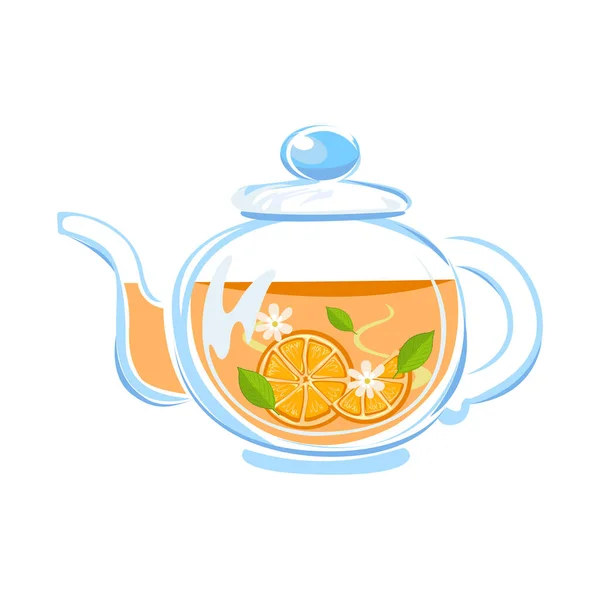 Cam Çaydanlıkta Bitki Çayı Alternatif Tıp Diyet Şifalı Bitkilerin Kullanışlı — Stok Vektör
