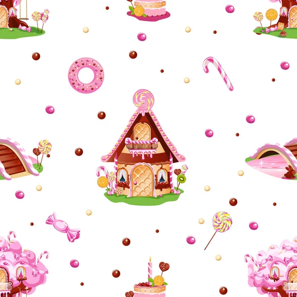 Seamless Pattern Confectionery Delicious Sweet Background Candy Land Chocolate Baked — Stock Vector