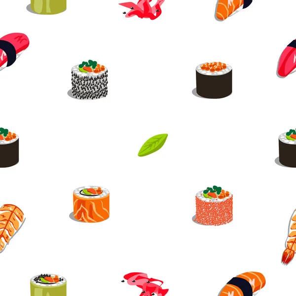 Вкусная Японская Еда Ингредиенты Азиатская Культура Векторный Бесшовный Рисунок Рулонами — стоковый вектор