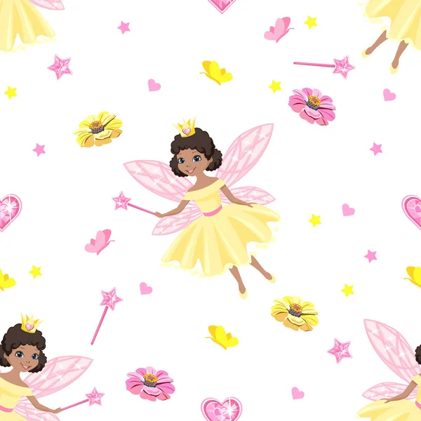 Padrão Sem Costura Princesa Bonita Estilo Dos Desenhos Animados Fundo — Vetor de Stock