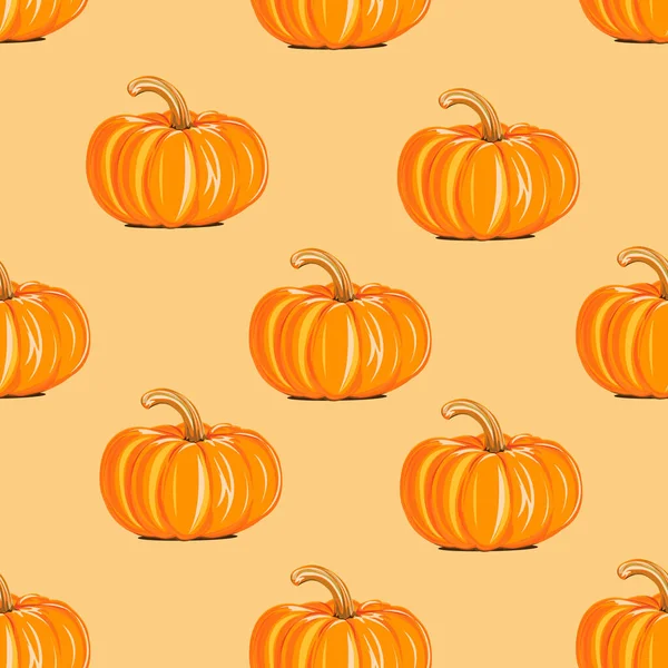 Happy Thanksgiving Day Nahtloses Muster Mit Orangen Kürbissen Vektor Herbst — Stockvektor