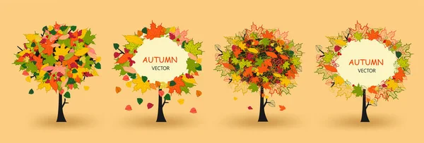 カラフルな葉とテキストのためのスペースをコピーした装飾的な秋の木のセット はがき チラシ またはメディアを飾るためにベクトルイラスト — ストックベクタ