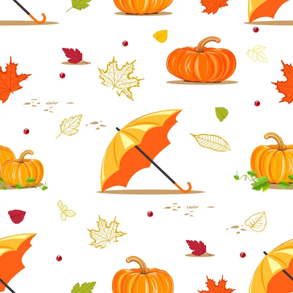 Щасливий День Подяки Безшовний Візерунок Апельсиновими Гарбузами Падаючими Листям Помаранчевою — стоковий вектор