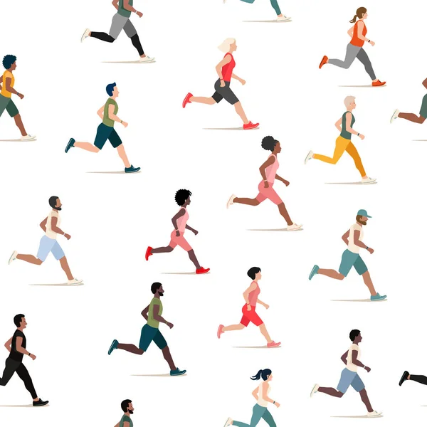 Velká Skupina Mužů Žen Různých Národností Spojuje Maraton Sport Aktivní — Stockový vektor