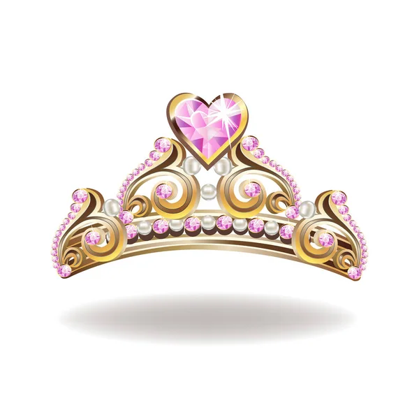 Princess Στέμμα Τιάρα Μαργαριτάρια Και Ροζ Πολύτιμους Λίθους Σχήμα Μια — Διανυσματικό Αρχείο